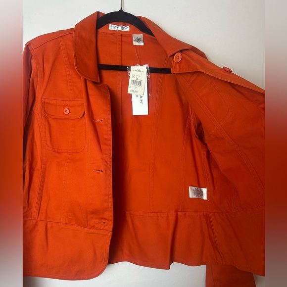 ❗️ Orange Button up business casual cotton jacket size large Hannah Stretch - Picture 4 of 9